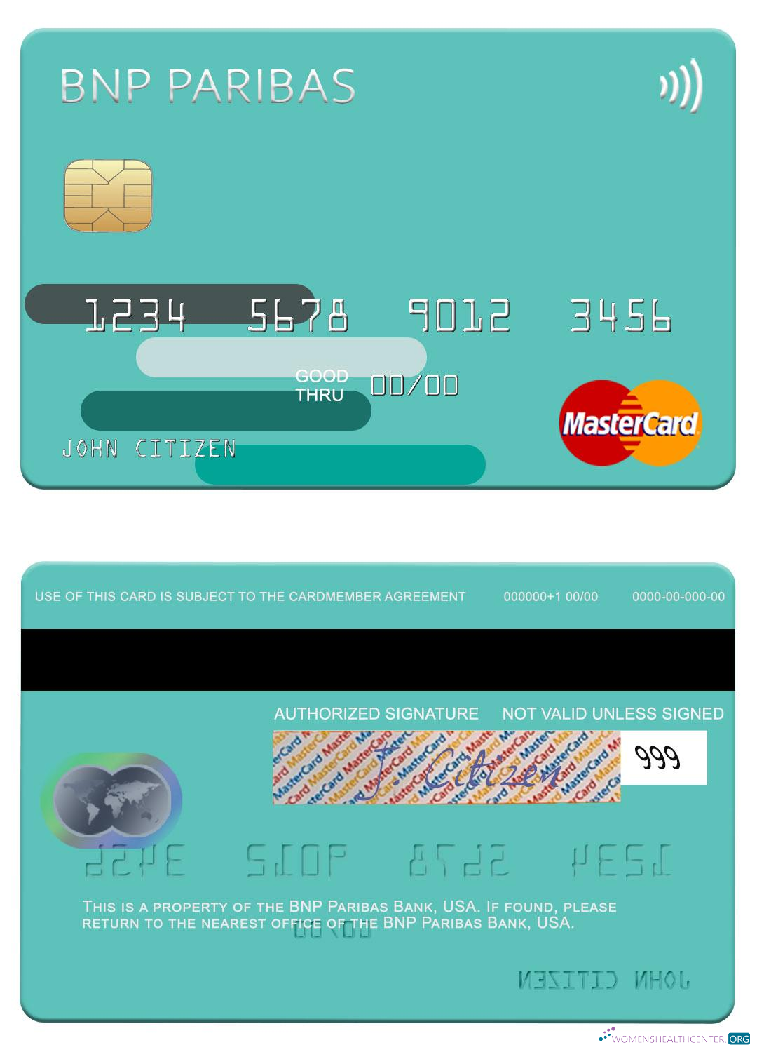 Download USA BNP Paribas Bank mastercard Photoshop template